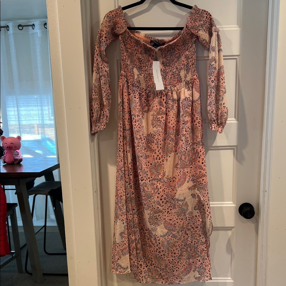 French Connection Pink and Cream Long Sleeve Dress